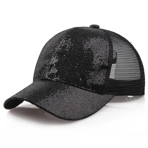 Mode Glänzende Pailletten Baseballkappe Atmungsaktive Mesh Trucker Hut Verstellbare Sonnenschutz Funkelnde Party Hip Hop Hut