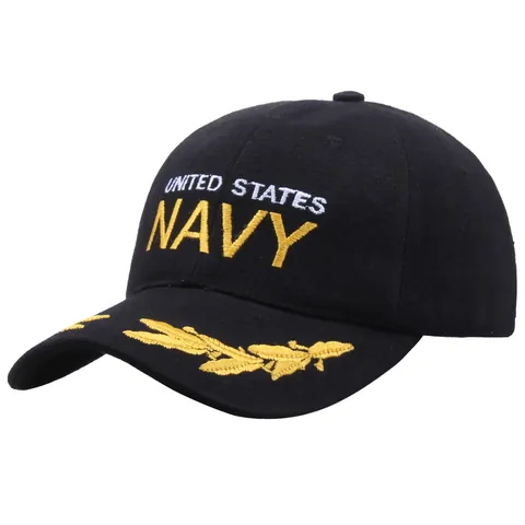 United States Navy Geborduurde Honkbalpet Zwart Katoen Outdoor Zonnehoed Met Gouden Laurierbladen Militaire Stijl Voor Heren