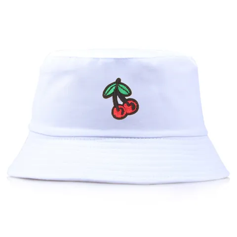 Cappello da Pescatore in Tela di Cotone in Stile Giapponese con Ciliegia Ricamata Unisex Protezione Solare Casual Tesa Corta