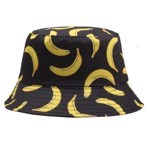 Unisex Banana Print Reversible Bucket Hat Polyester Cotton Outdoor Casual Sun Protection Hip Hop Fisherman Hat Summer