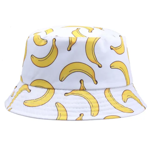 Unisex Banana Print Reversible Bucket Hat Polyester Cotton Outdoor Casual Sun Protection Hip Hop Fisherman Hat Summer