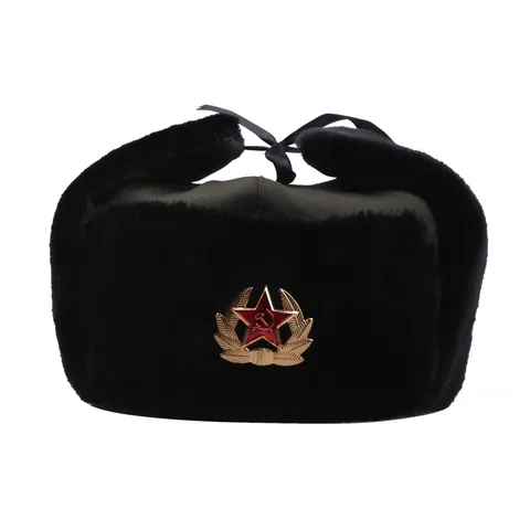 Soviet Style Russian Ushanka Hat For Men Women Winter Warm Faux Fur Trapper Hat With Badge Windproof Earflap Cap
