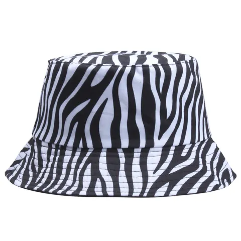 Cappello da Pescatore Reversibile Donna Stampa Zebra Nero Bianco Cotone Tela Protezione Solare Estate Viaggio Outdoor