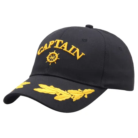 Embroidered Captain Hat Black Cotton Adjustable Sailor Cap For Yacht Party Costume Carnival Nautical Fashion Baseball Cap