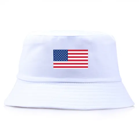 Chapeau Bob Unisexe en Coton Imprimé Drapeau Américain Protection Solaire d'Été Bob Décontracté pour Extérieur