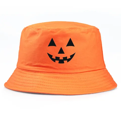 Sombrero de Pescador con Estampado de Calabaza de Halloween Algodón Jack-O'-Lantern Gorra de Sol para Hombre Mujer Fiesta