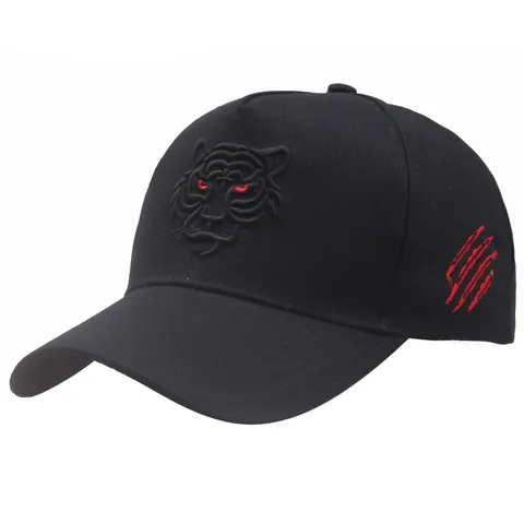Mode Herren Tigerkopf Stickerei Baseballkappe Streetwear Verstellbare Baumwolle Outdoor Angeln Sonnenhut Schwarz Hip Hop Hut