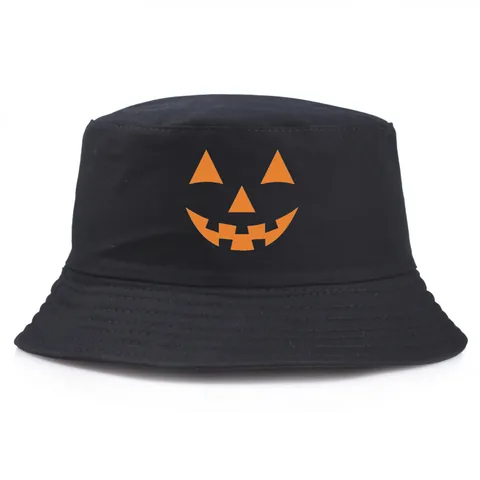 Sombrero de Pescador con Estampado de Calabaza de Halloween Algodón Jack-O'-Lantern Gorra de Sol para Hombre Mujer Fiesta