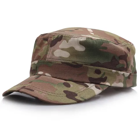 Unisex Camouflage Flat Top Military Cadet Cap 100% Cotton Adjustable Tactical Patrol Hat For Outdoor Training Fishing Hiking Casual Wear