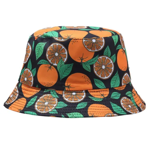 Cappello da Pescatore Unisex Moda Estiva Stampa Frutta Arancione Protezione Solare Casual All'aperto Poliestere Nero