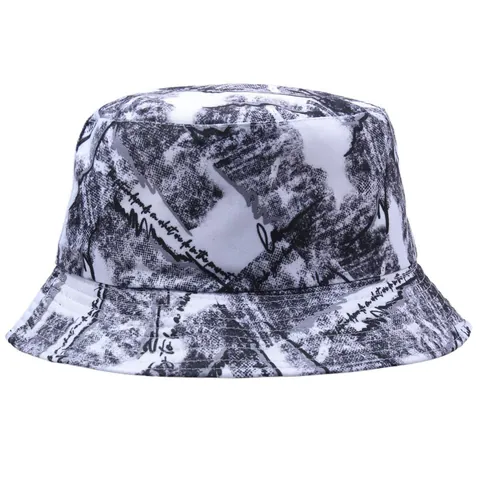 Fashion Reversible Bucket Hat For Women Men Polyester Graffiti Print Tie Dye Sun Protection Streetwear Outdoor Travel Fishermans Hat