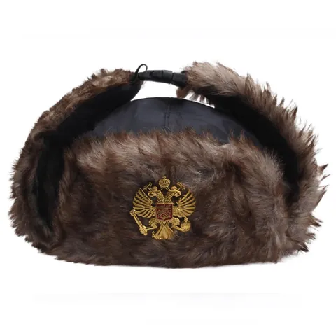 Russischer Stil Uschanka-Mütze Mit Doppeladler-Abzeichen Kunstfellbesatz Winter Warm Winddicht Outdoor Ohrenklappenmütze Für Damen Herren