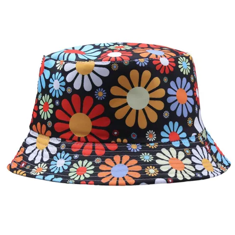 Trendy Double Sided Floral Print Bucket Hat Retro Daisy Pattern Polyester Sun Protection Outdoor Travel Casual Basin Hat