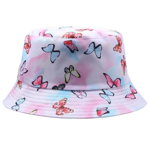 Mode Schmetterling Druck Batik Anglerhut Doppelseitiger Sonnenschutz Fischerhut Für Damen Sommer Strand Lässig Outdoor Reise Hut