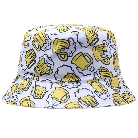 Chapeau Bob Unisexe avec Impression Numérique Chopes de Bière Chapeau de Soleil Décontracté pour Plage Vacances Streetwear Polyester