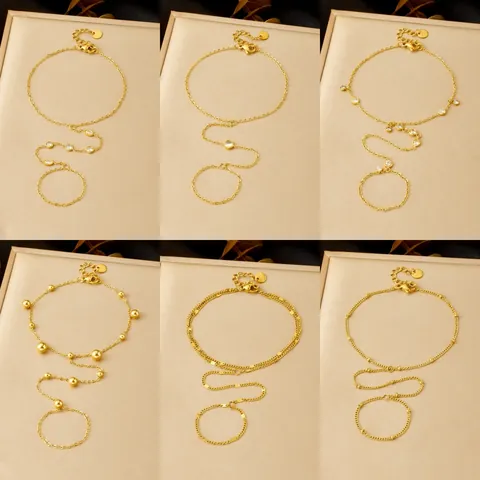 Minimalist Gold Plated Stainless Steel Hand Harness Hand Chain With Zirconia Stars Flower Accents For Women Jewelry Gift