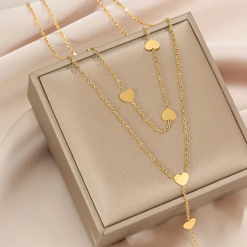 Layered Heart Pendant Necklace Titanium Steel Long Tassel Y Chain Simple Minimalist Jewelry For Women