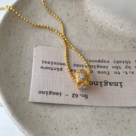 925 Sterling Zilver Vergulde Gelukskraal Hanger Halsketting Voor Vrouwen Zirkonia Ingelegde Geborstelde Cilindrische Kraal Bolletjesketting Luxe Sieraden