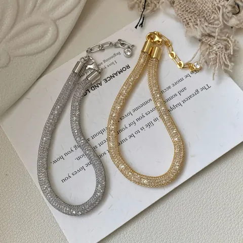 Vintage 925 Sterling Silver Mesh Tube Bracelet Gold White Gold Plated Zirconia Crystal Filled Wristband Jewelry For Women