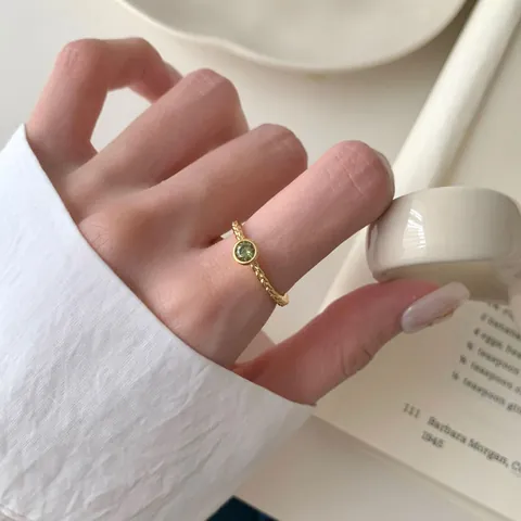 Bague en Argent Sterling 925 Plaqué Or Rétro pour Femme Avec Anneau Tressé et Zircone Colorée Ronde Bague Ouverte Réglable