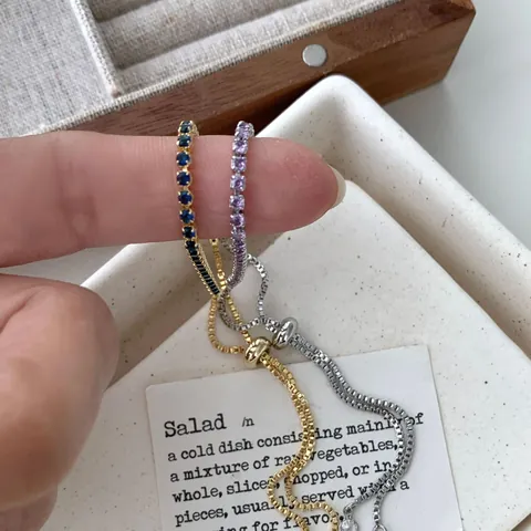 S925 Argento Sterling Braccialetto Tennis per Donna Elegante Zirconia Fila di Diamanti Regolabile Bolo Catena Gioielli