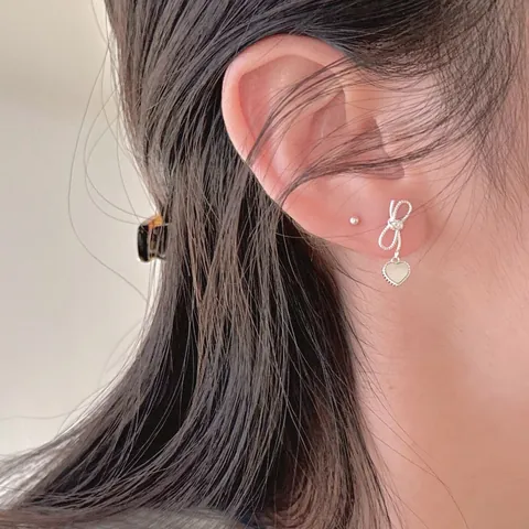 Vintage 925 Sterlingsilber Schleife Herz Ohrstecker Mit Muschel Einlage Gold Silber Plattiert Eleganter Schmuck Für Damen