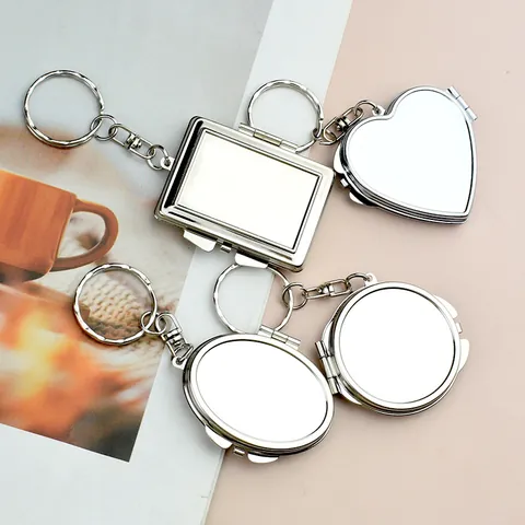 Mini Specchio da Trucco Pieghevole in Metallo Portachiavi Specchio Tascabile a Doppio Lato Accessorio Bellezza Portatile Donna