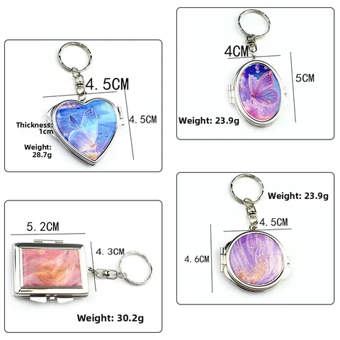 Mini Folding Makeup Mirror Keychain Portable Metal Double Sided Compact Mirror Butterfly Marble Pocket Mirror For Purse Backpack Decor Gift