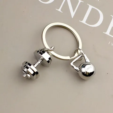 Fitness Sports Keychain Dumbbell Kettlebell Zinc Alloy Gym Equipment Keyring Pendant For Lovers Bodybuilding Workout Jewelry Gift