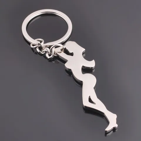 Creative Metal Keychain Woman Body Silhouette Pendant Highly Polished Zinc Alloy Key Ring For Daily Use Silver Color Gift