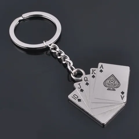 Llavero de Metal Creativo con Cartas de Póker Diseño de Escalera Real de Picas Colgante de Aleación para Llaves de Coche