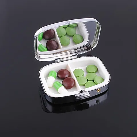 Pilulier Portable Vintage en Métal Avec Miroir Compartiments Divisés Motif Floral Argent Mini Boîte de Rangement Bijoux Femme