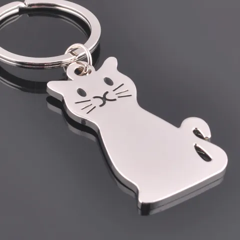 Creatieve Zilveren Zinklegering Kat Vormige Sleutelhanger Voor Vrouwen Mannen Minimalistisch Gepolijst Dier Sleutelring Cadeau Accessoires