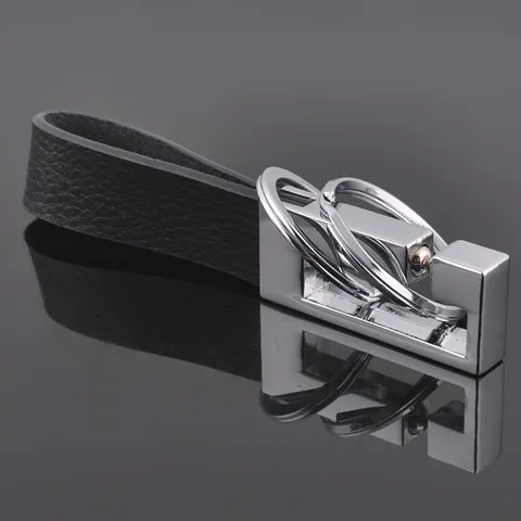 Portachiavi Auto in Pelle e Lega di Zinco Business Minimalista per Uomo Doppio Anello Portachiavi Fibbia in Vita Nero Argento