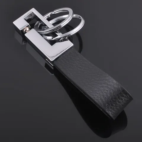 Portachiavi Auto in Pelle e Lega di Zinco Business Minimalista per Uomo Doppio Anello Portachiavi Fibbia in Vita Nero Argento