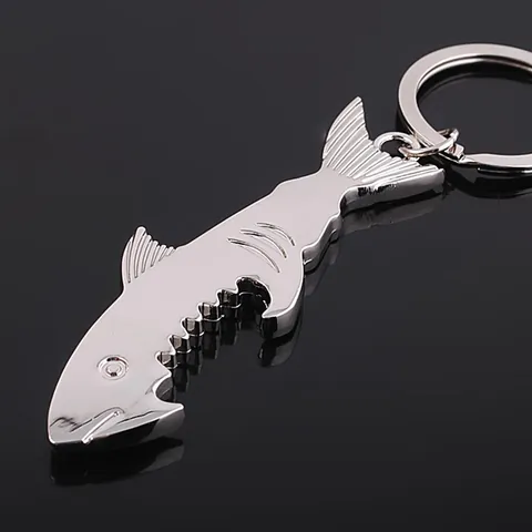 Shark Shape Bottle Opener Keychain Zinc Alloy Multifunctional Metal Key Ring For Men Women Creative Everyday Gift Silver Color