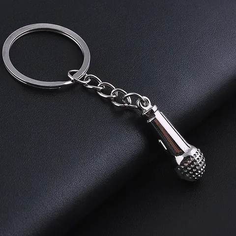 Portachiavi Creativo a Forma di Microfono in Metallo Argento Lega di Zinco Mini Mic Ciondolo per Amanti della Musica Regalo