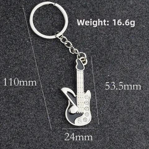 Zinc Alloy Guitar Keychain With Rhinestone Musical Note Metal Music Instrument Bag Pendant Key Ring For Men Women Gifts