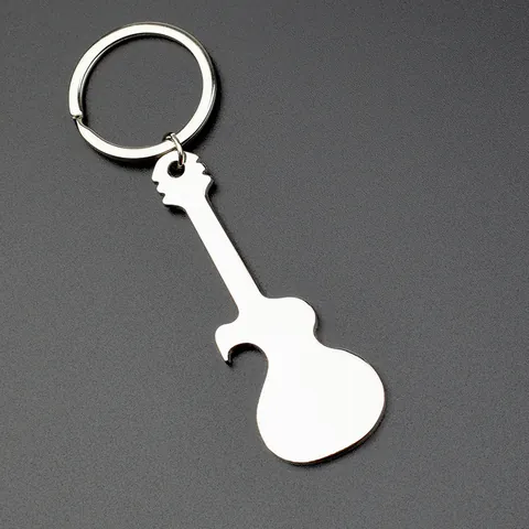 Moderne Zinklegering Gitaar Sleutelhanger Multitool Flesopener Gepolijst Zilver Metaal Sleutelring Voor Muziekliefhebbers Feest Cadeau
