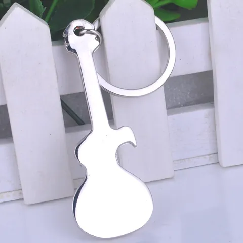 Portachiavi a Forma di Chitarra in Lega di Zinco Moderno Multitool Apribottiglie Argento Lucido Metallo Portachiavi per Amanti Musica Regalo