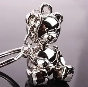 Creative Metal Teddy Bear Keychain 3D Mechanical Bear Pendant Car Key Ring Holder For Unisex Zinc Alloy Silver Polished Keychain Gift
