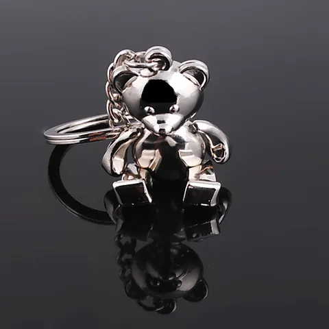 Creative Metal Teddy Bear Keychain 3D Mechanical Bear Pendant Car Key Ring Holder For Unisex Zinc Alloy Silver Polished Keychain Gift