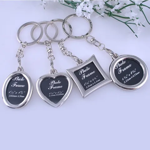 Creative Metal Mini Photo Frame Keychain Silver Zinc Alloy Keyring For Personalized Picture Heart Oval Round Shape Gift