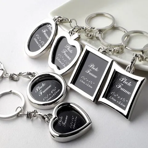 Creative Metal Mini Photo Frame Keychain Silver Zinc Alloy Keyring For Personalized Picture Heart Oval Round Shape Gift
