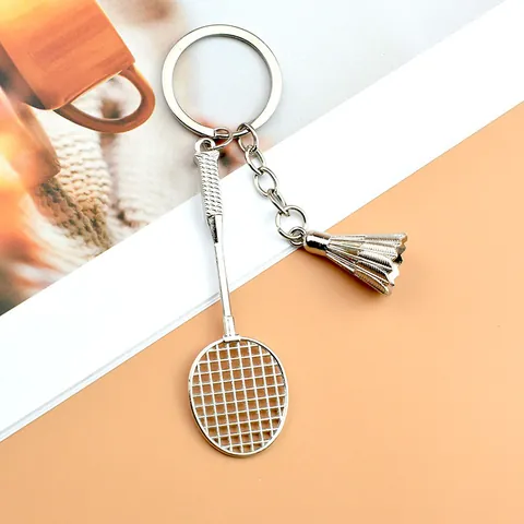 Kreativ Badmintonschläger Schlüsselanhänger Silber Zinklegierung Sport Anhänger Mini Federball Schlüsselring Geschenk