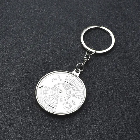 Perpetual Calendar Keychain Rotating Metal Zinc Alloy Date Month Week Key Ring Sun Moon Pattern Creative Gift Accessory