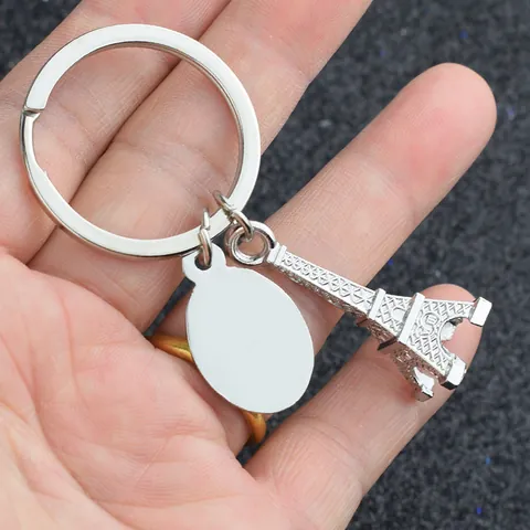 Vintage Eiffel Tower Keychain Zinc Alloy Metal Silver Souvenir France Architecture Design Blank Tag Gift For Men Women