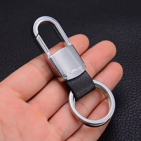 Business Men Car Keychain Zinc Alloy Leather Key Ring Dual Ring Carabiner Hook Key Holder Luxury Office Daily Gift