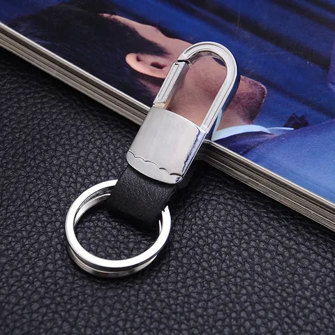 Business Men Car Keychain Zinc Alloy Leather Key Ring Dual Ring Carabiner Hook Key Holder Luxury Office Daily Gift