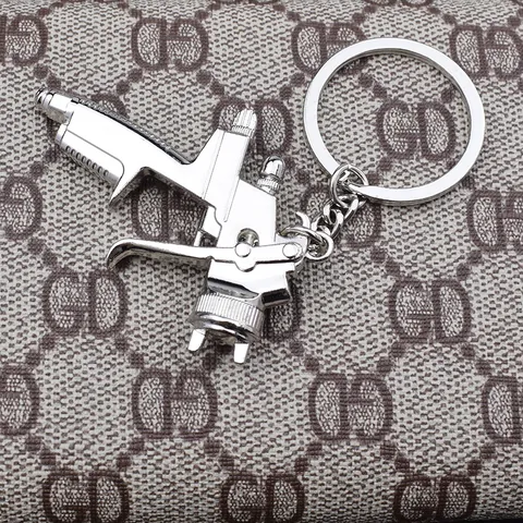 Creative Industrial Zinc Alloy Spray Gun Keychain Metal Miniature Paint Gun Shape Key Ring Bag Pendant Gift
